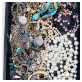 Assorted Costume Jewelry Lot - Pearl Necklaces, Turquoise Beads, Chains & Bracelets