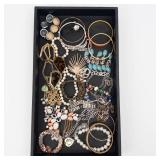 Assorted Costume Jewelry Lot - Pearl Strands, Beads, Bangles, Geometric Pendants