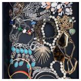 Assorted Costume Jewelry Lot - Pearl Strands, Beads, Bangles, Geometric Pendants