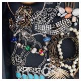Assorted Costume Jewelry Lot - Pearl Strands, Beads, Bangles, Geometric Pendants