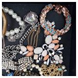 Assorted Costume Jewelry Lot - Pearl Strands, Beads, Bangles, Geometric Pendants