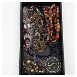Assorted Costume Jewelry - Beaded Necklaces, Chains & Charms in Box