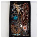 Assorted Jewelry Lot - Turquoise Beads, Pendants, Chains & Rings