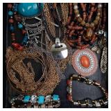Assorted Jewelry Lot - Turquoise Beads, Pendants, Chains & Rings