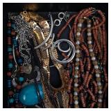 Assorted Jewelry Lot - Turquoise Beads, Pendants, Chains & Rings