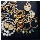 Assorted Gold-Tone Costume Jewelry Lot - Pearls, Beads & Black Stone Accents
