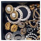 Assorted Gold-Tone Costume Jewelry Lot - Pearls, Beads & Black Stone Accents
