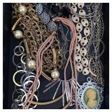Assorted Vintage Costume Jewelry - Cameo Pendant, Pearl Beads & Mixed Chains