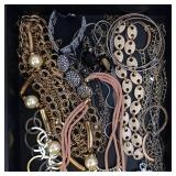 Assorted Vintage Costume Jewelry - Cameo Pendant, Pearl Beads & Mixed Chains