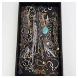 Assorted Costume Jewelry Lot - Turquoise Pendant, Chains, Bracelets & Rings