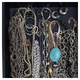 Assorted Costume Jewelry Lot - Turquoise Pendant, Chains, Bracelets & Rings