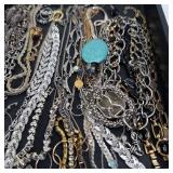 Assorted Costume Jewelry Lot - Turquoise Pendant, Chains, Bracelets & Rings