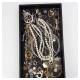 Assorted Costume Jewelry Lot - Pearl Necklaces, Chains, Hoops & Rings