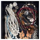 Assorted Costume Jewelry Necklaces & Bracelets - Pearl Strands, Orange Bib Necklace & Pink Stones