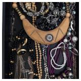Assorted Costume Jewelry Lot - Crescent Wood Pendant Necklace, Beads, Pearls & More