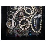 Assorted Pearl Bead Jewelry Mix - Necklaces, Bracelets, Rings, Earrings & Brooches