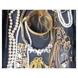 Assorted Jewelry Lot - Pearl Strands, Gold Chains & Bracelets