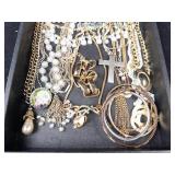 Assorted Costume Jewelry Lot - Pearl Bead Strands, Turquoise Beads, Cross Pendants & Gold Chains