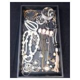 Assorted Costume Jewelry Lot - Pearls & Beads, Chains & Pink Teardrop Rings