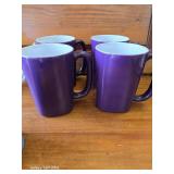 Glass Tea Pot, 4 Purple Cups and Blue Creamer