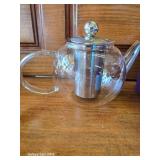 Glass Tea Pot, 4 Purple Cups and Blue Creamer