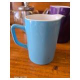 Glass Tea Pot, 4 Purple Cups and Blue Creamer