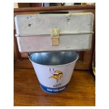 Vintage Tackle Box and Vikings Bucket