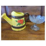 Yellow Water Pitcher Planter and Glass Candy Dish