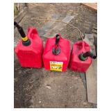 3 Red Gas Cans, 2 2 Gallon and 1 1 gallon