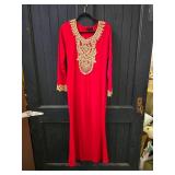 Red Long Maxi Dress with Embroidered Gold