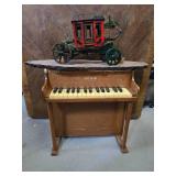 Small Piano, Coach on Top With Epoxy Plate, Handmade