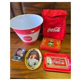 Lot of 6 Pieces of Coke, Tins, Bucket, Lunch Bag, Playing Cards