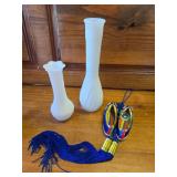 2 Vases,  And Blue Hanging Decorative Tassels with Miniature Korean-Style "Flower Shoes"