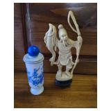 Vintage Chinese Style Fisherman,  Avon Milk Glass Vase