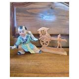 Wildwood Accents Hand-Painted Porcelain Chinese Figurine and  Wooden Indian Rickshaw Showpiece.