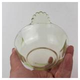 Green Uranium Vaseline Glass Bowl with Scalloped Handles-