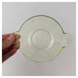 Green Uranium Vaseline Glass Bowl with Scalloped Handles-