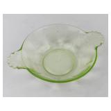 Green Uranium Vaseline Glass Bowl with Scalloped Handles-