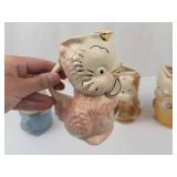 Shawnee Owl Chick Pitcher Creamers - Hand Decorated 22K Gold, 1940s