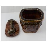McCoy Pottery Wishing Well Cookie Jar - Vintage 1960s Brown Drip Glaze