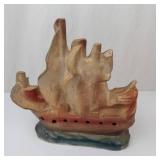 Vintage Chalkware Figurines - 4-Piece - Ship, Windmill, Girl & Bird