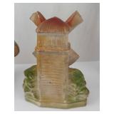 Vintage Chalkware Figurines - 4-Piece - Ship, Windmill, Girl & Bird
