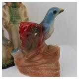 Vintage Chalkware Figurines - 4-Piece - Ship, Windmill, Girl & Bird