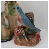 Vintage Chalkware Figurines - 4-Piece - Ship, Windmill, Girl & Bird
