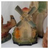 Vintage Chalkware Figurines - 4-Piece - Ship, Windmill, Girl & Bird