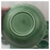 Mount Clemens Petal Green Dinnerware - Vintage Teacups, Saucers & Bowls - Circa 1930s