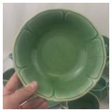 Mount Clemens Petal Green Dinnerware - Vintage Teacups, Saucers & Bowls - Circa 1930s