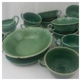 Mount Clemens Petal Green Dinnerware - Vintage Teacups, Saucers & Bowls - Circa 1930s