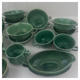 Mount Clemens Petal Green Dinnerware - Vintage Teacups, Saucers & Bowls - Circa 1930s