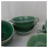 Mount Clemens Petal Green Dinnerware - Vintage Teacups, Saucers & Bowls - Circa 1930s
